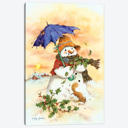Snowman & Umbrella Canvas Print #GRC138} by Greg Giordano Art Print