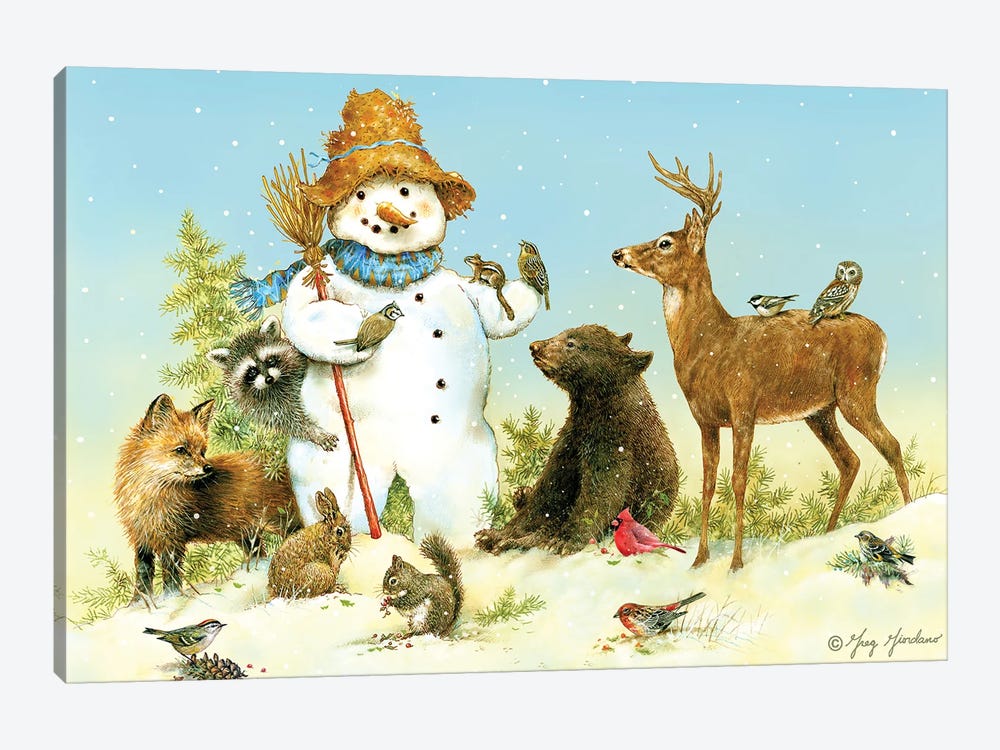 Snowman And Animals by Greg Giordano 1-piece Canvas Wall Art
