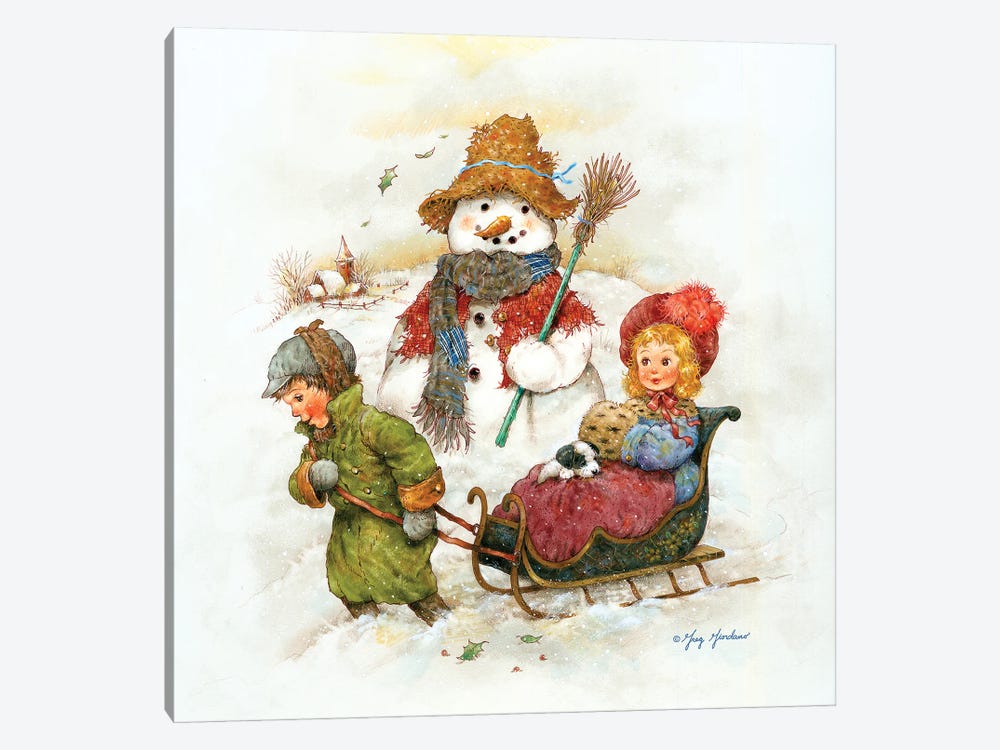 Snowman With Children by Greg Giordano 1-piece Canvas Artwork