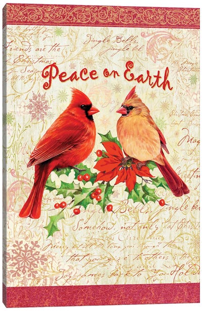 Peace on Earth Cardinals Canvas Art Print - Cardinal Art