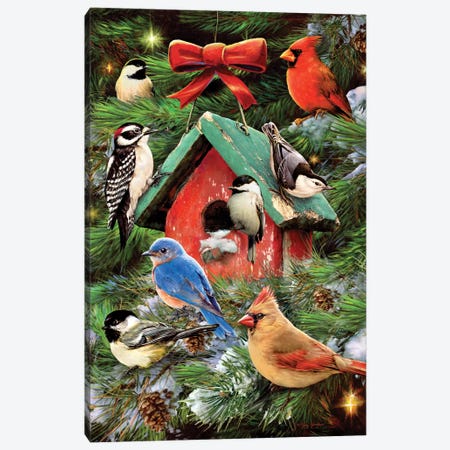 Christmas Bird House & Pines Canvas Print #GRC14} by Greg Giordano Canvas Art
