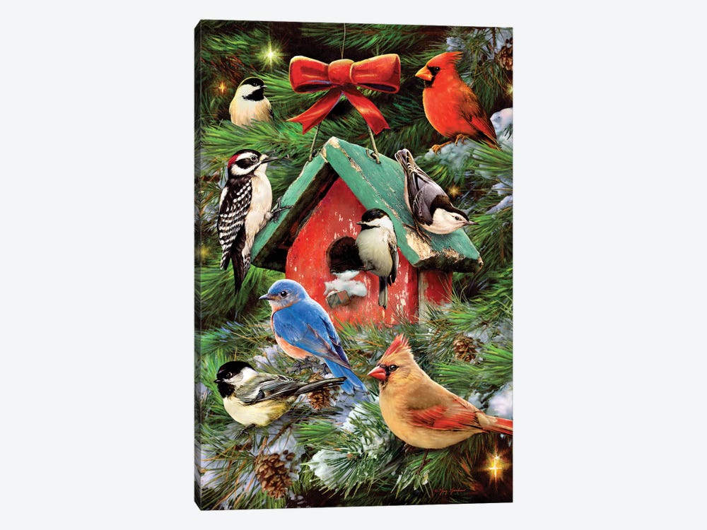 Christmas Bird House & Pines by Greg Giordano 1-piece Canvas Art