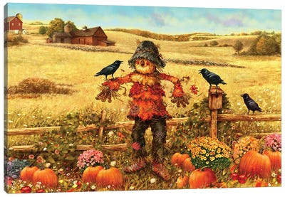 Scarecrow Canvas Art Print - Pumpkins