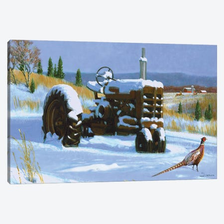 Winter Tractor And Pheasant Canvas Print #GRC158} by J. Charles Art Print