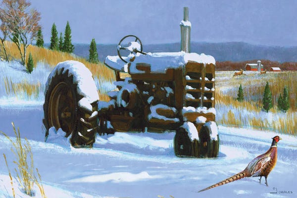 Tractors: Winter Tractor And Pheasant by J. Charles