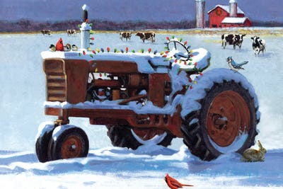 Winter Tractor With Lights by J. Charles framed canvas print