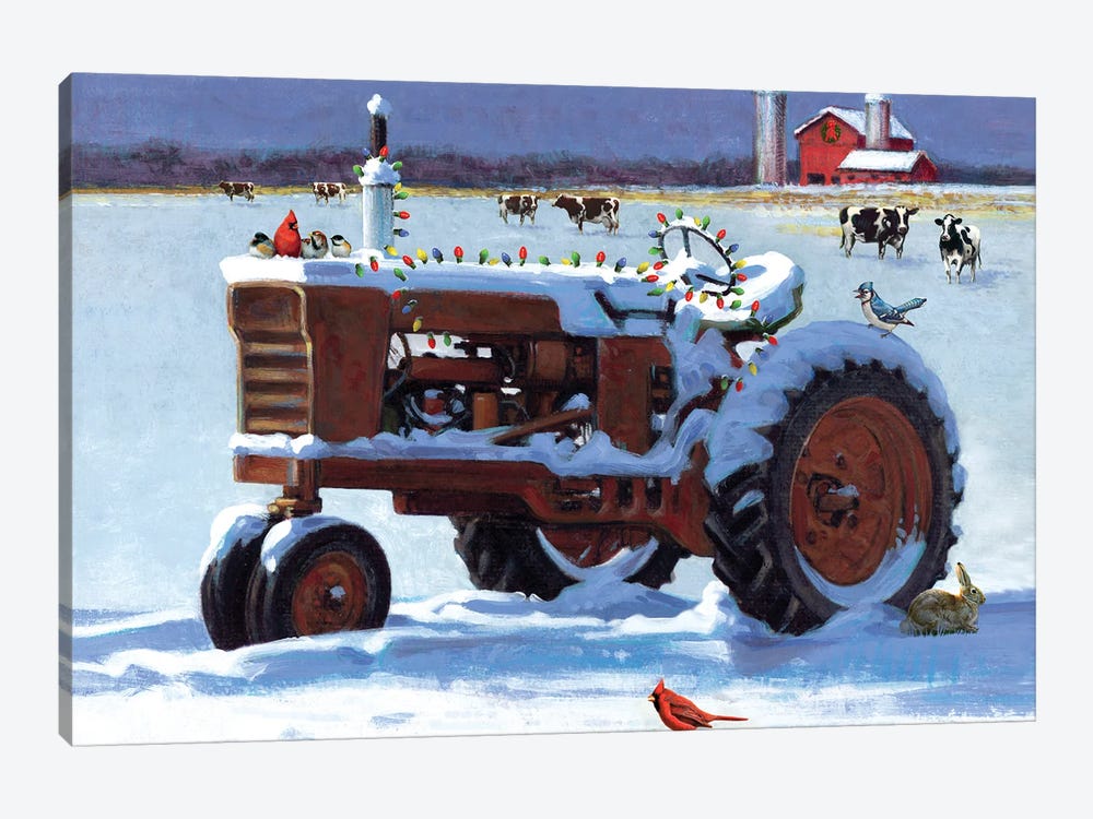 Winter Tractor With Lights by J. Charles 1-piece Canvas Artwork