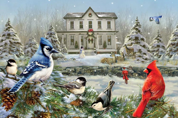 Christmas Birds And House by Greg Giordano canvas print