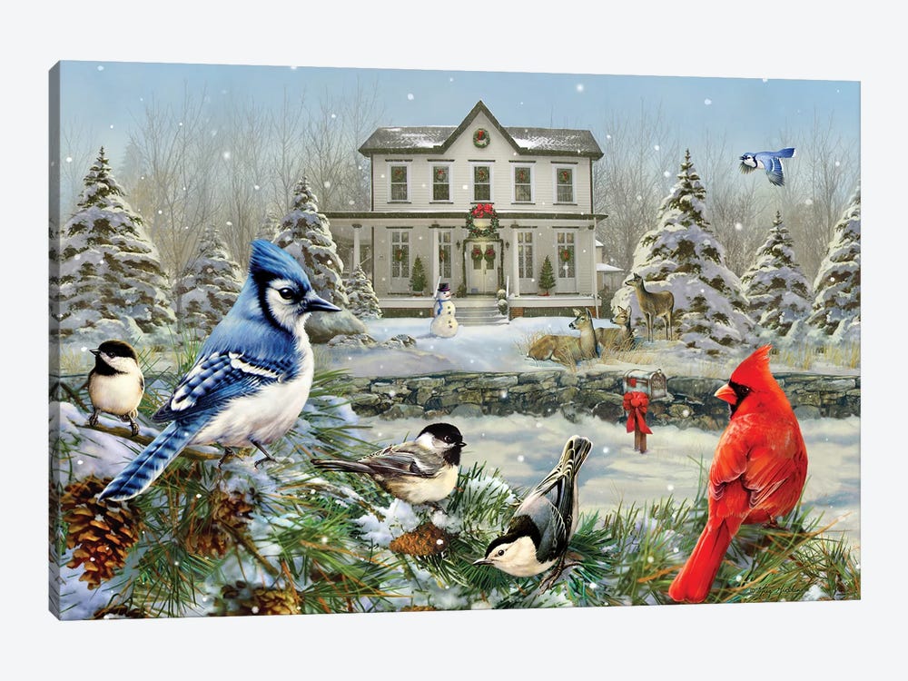 Christmas Birds And House by Greg Giordano 1-piece Art Print