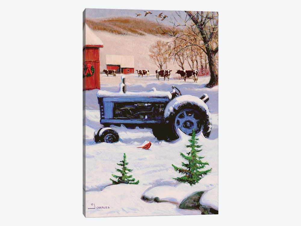 Winter Tractor And Barn by J. Charles 1-piece Canvas Artwork
