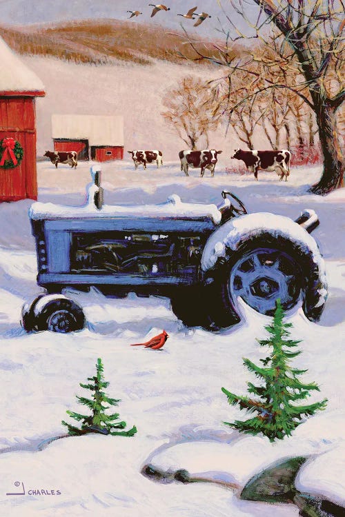 Winter Tractor And Barn