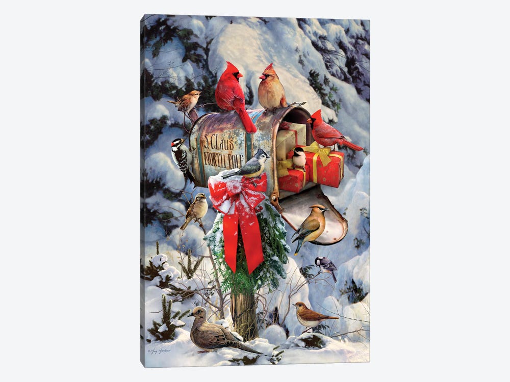 Christmas Birds At Mailbox by Greg Giordano 1-piece Canvas Art