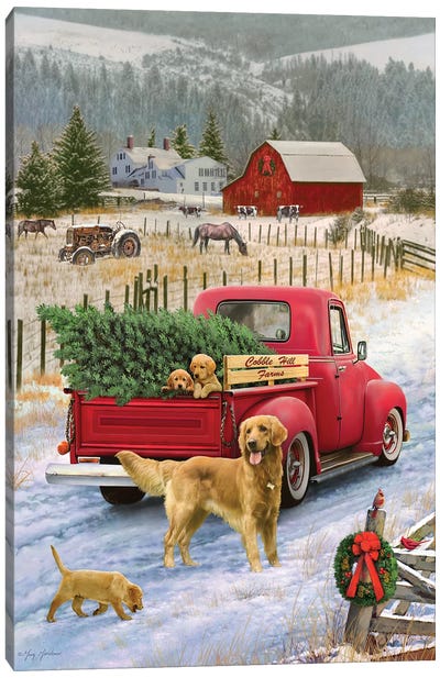 Christmas On The Farm Canvas Art Print - Dog Art