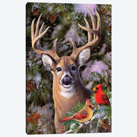 Deer & Cardinals Canvas Print #GRC20} by Greg Giordano Canvas Artwork