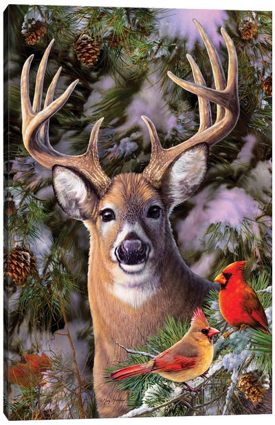 Deer & Cardinals Canvas Art Print