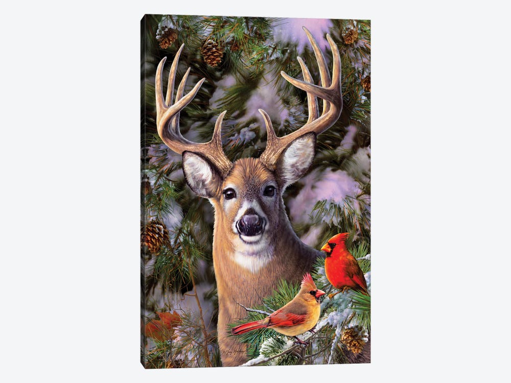 Deer & Cardinals by Greg Giordano 1-piece Canvas Art Print
