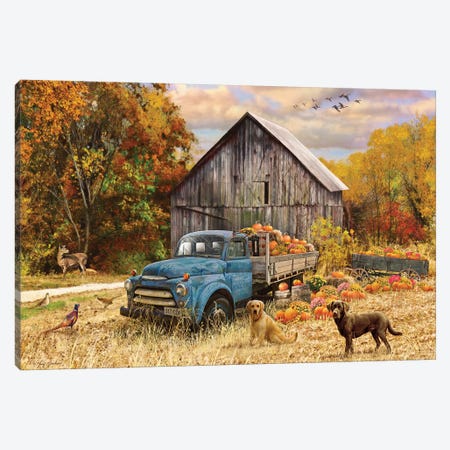 Fall Truck And Barn Canvas Print #GRC22} by Greg & Company Canvas Wall Art