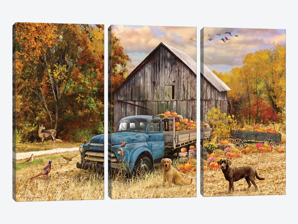 Fall Truck And Barn by Greg Giordano 3-piece Canvas Print