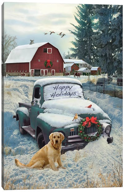 Holiday Truck Canvas Art Print - Large Christmas Art
