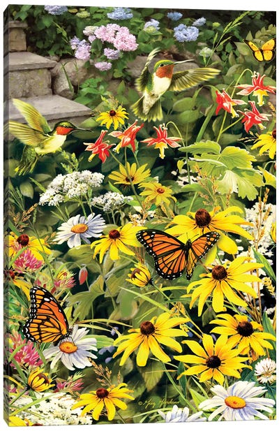 Hummingbirds At The Back Step Canvas Art Print - Greg & Company
