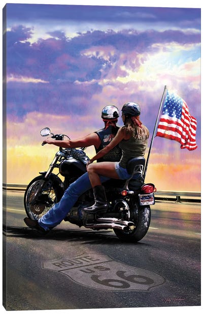 Nostalgic America Bikers Canvas Art Print - Route 66 Art
