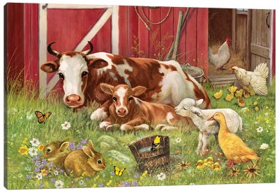 Barnyard Babies Canvas Art Print - Cow Art