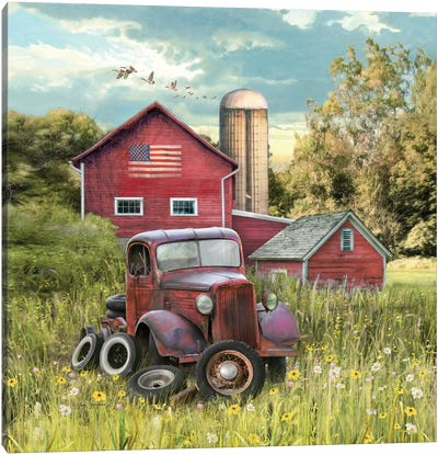 Patriotic Farm Canvas Art Print - Automobile Art