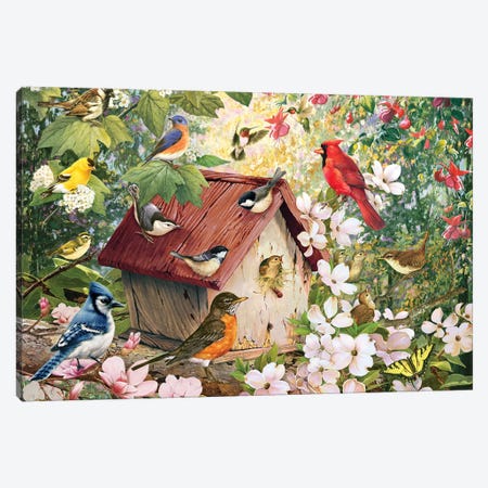 Spring Birds And Birdhouse Canvas Print #GRC44} by Greg Giordano Art Print