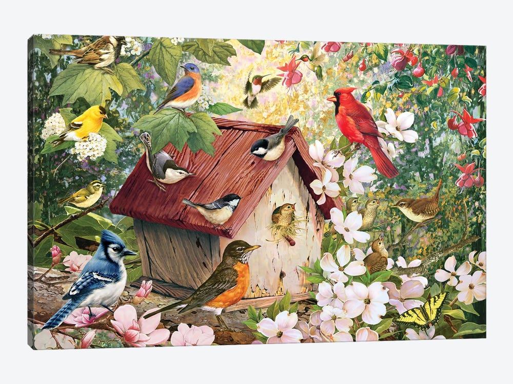 Spring Birds And Birdhouse by Greg Giordano 1-piece Canvas Print