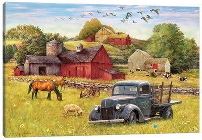 Tally Ho Farms And Truck Canvas Art Print - Farm Animal Art