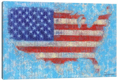 American Flag Canvas Art Print - USA Maps
