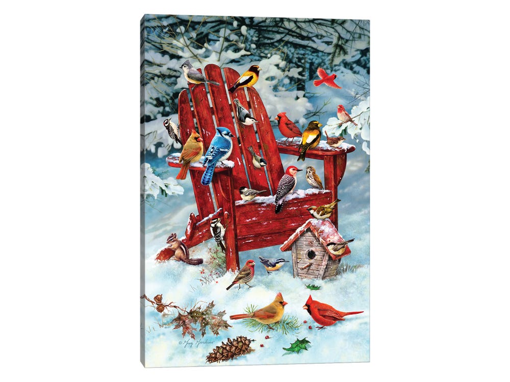 Birds On Adirondack Chair ( Animals > Birds > Cardinals art) - 32x24x.25
