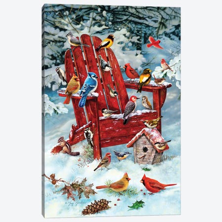 Birds On Adirondack Chair Canvas Print #GRC7} by Greg Giordano Canvas Art