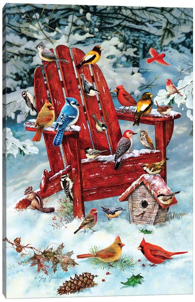 Birds On Adirondack Chair Canvas Art Print