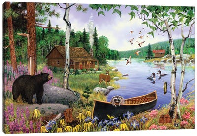Animals At Lake Canvas Art Print - J. Charles