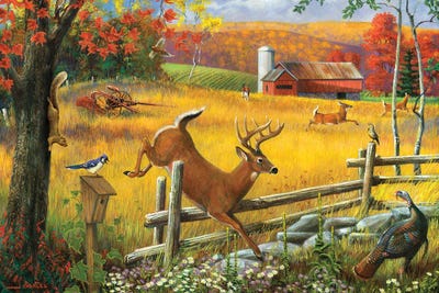 Deer Jumping Fence by J. Charles framed canvas print
