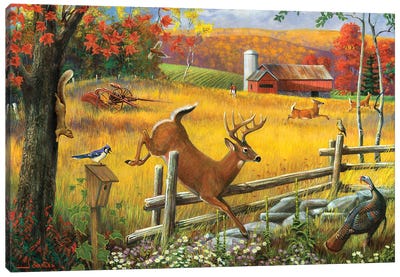 Deer Jumping Fence Canvas Art Print - J. Charles