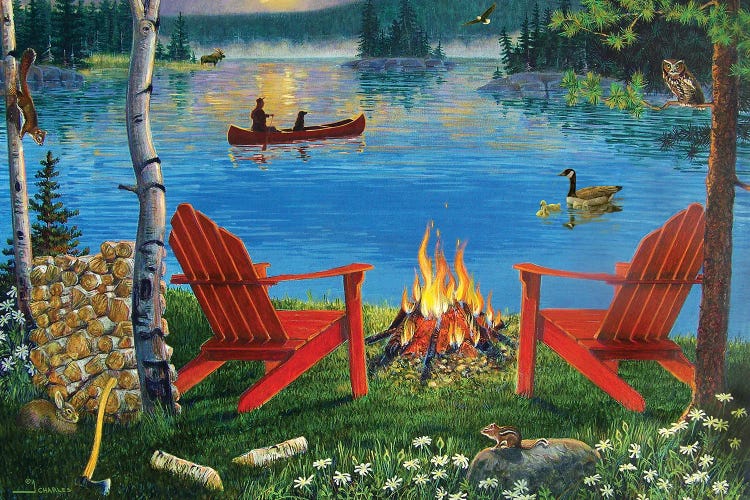 Adirondack Chairs At Lake by J. Charles wall art
