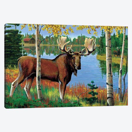 Moose At Lake Canvas Print #GRC92} by J. Charles Canvas Art Print