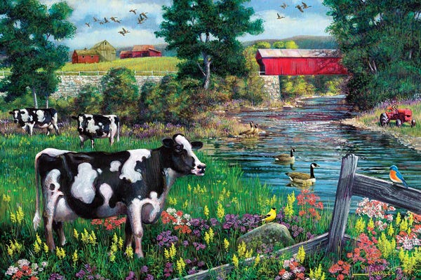 J. Charles: Cows And Covered Bridge by J. Charles