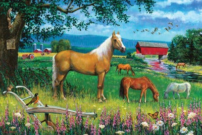 Horses In Field by J. Charles framed canvas print