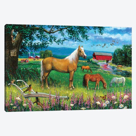 Horses In Field Canvas Print #GRC94} by J. Charles Canvas Wall Art