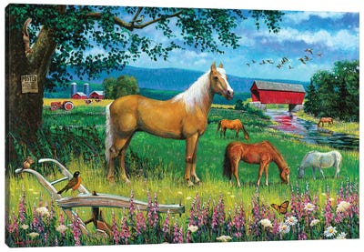 Horses In Field Canvas Art Print - J. Charles