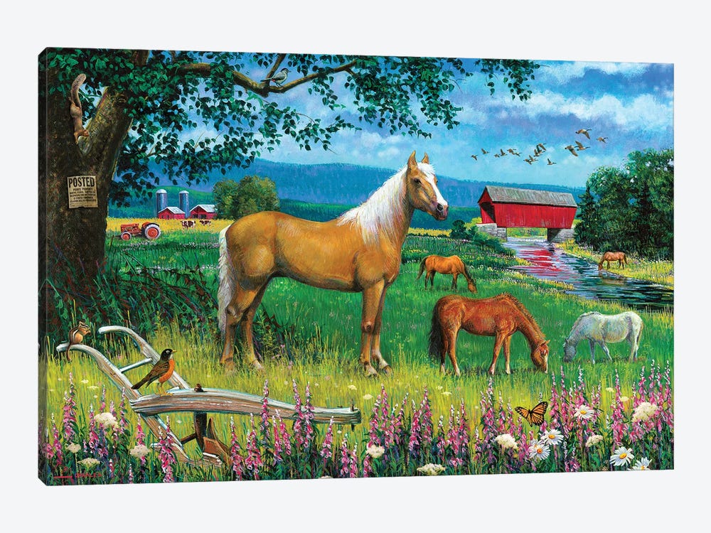 Horses In Field by J. Charles 1-piece Canvas Wall Art