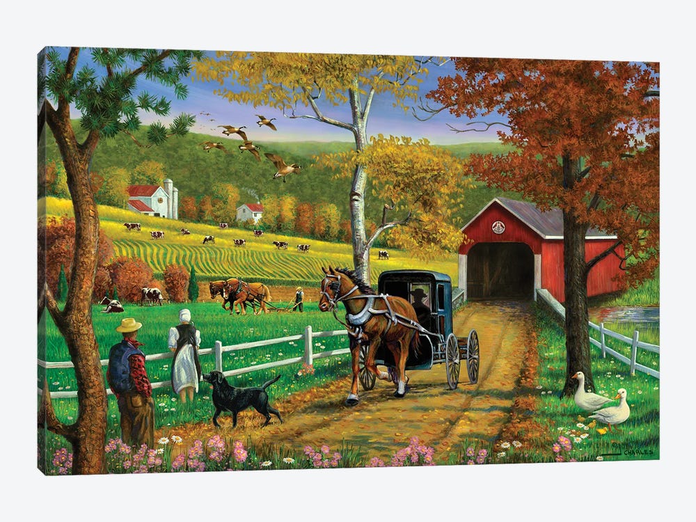 Farm And Covered Bridge by J. Charles 1-piece Canvas Art