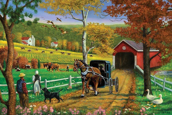 Carriages & Wagons: Farm And Covered Bridge by J. Charles
