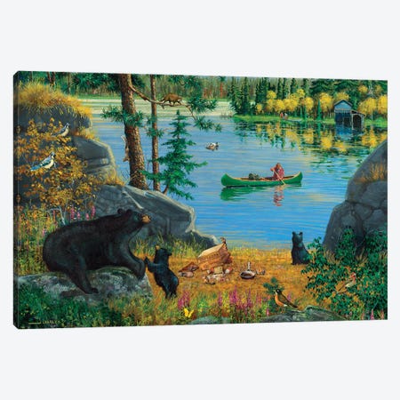 Bear Family At Lake Canvas Print #GRC99} by J. Charles Art Print