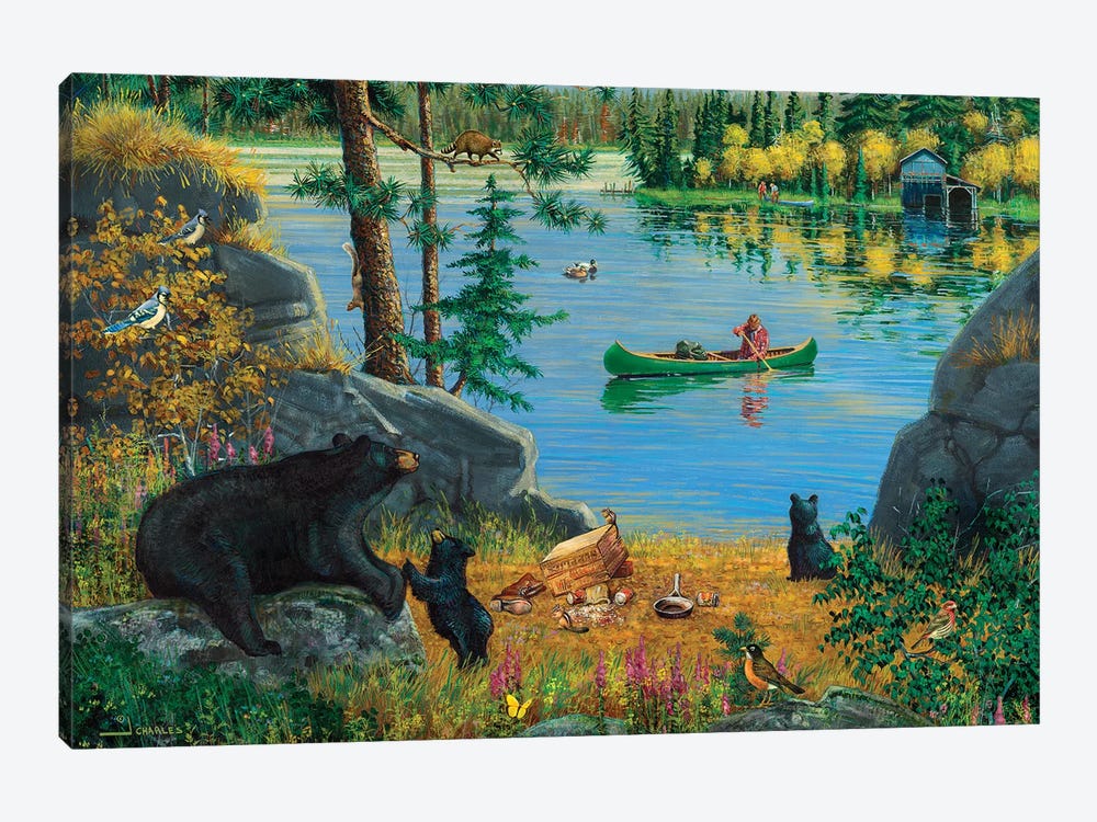 Bear Family At Lake by J. Charles 1-piece Canvas Print
