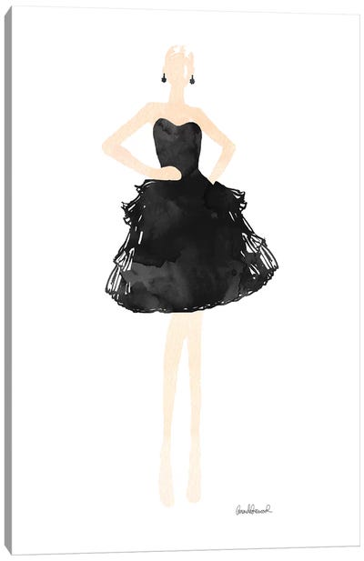 Fashion Illustration Model in Black Dress Canvas Art Print - Model Art