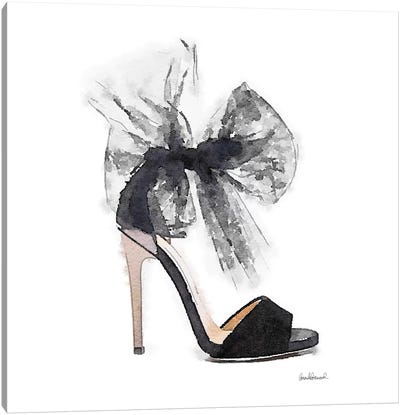 Fashion Shoe In Black Sheer, Square Canvas Art Print - Shoe Art